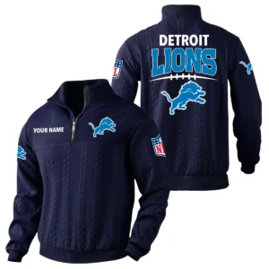 Detroit Lions Quarter Zip Sweatshirt Stand Collar Custom Name