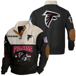 Atlanta Falcons Knitted Ribbed Corduroy Sweatshirt Mid Stretch Stand Collar Pullover Sweater, Custom Name