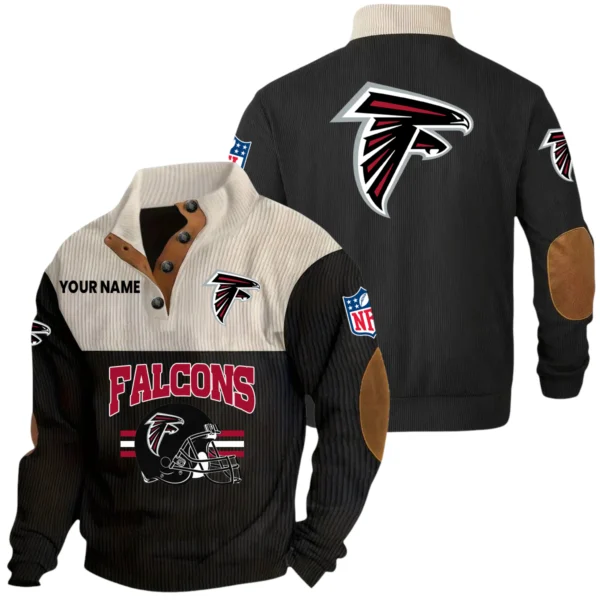 Atlanta Falcons Knitted Ribbed Corduroy Sweatshirt Mid Stretch Stand Collar Pullover Sweater, Custom Name