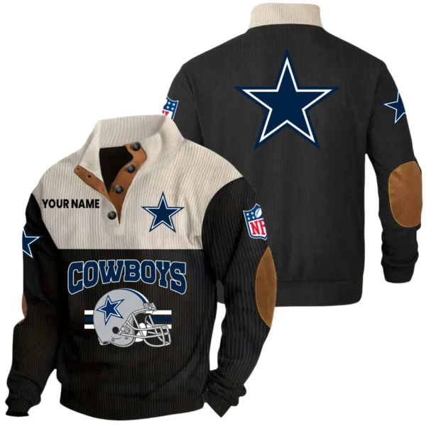 Dallas Cowboys Knitted Ribbed Corduroy Sweatshirt Mid Stretch Stand Collar Pullover Sweater, Custom Name