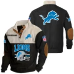 Detroit Lions Knitted Ribbed Corduroy Sweatshirt Mid Stretch Stand Collar Pullover Sweater, Custom Name