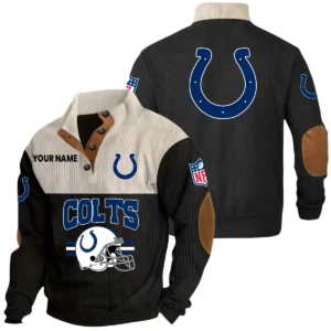 Indianapolis Colts Knitted Ribbed Corduroy Sweatshirt Mid Stretch Stand Collar Pullover Sweater, Custom Name