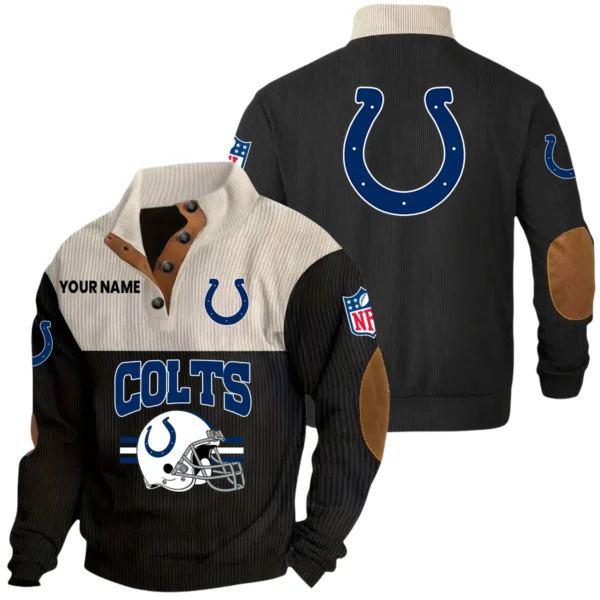 Indianapolis Colts Knitted Ribbed Corduroy Sweatshirt Mid Stretch Stand Collar Pullover Sweater, Custom Name