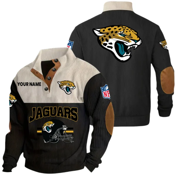 Jacksonville Jaguars Knitted Ribbed Corduroy Sweatshirt Mid Stretch Stand Collar Pullover Sweater, Custom Name