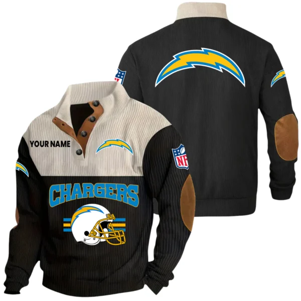 Los Angeles Chargers Knitted Ribbed Corduroy Sweatshirt Mid Stretch Stand Collar Pullover Sweater, Custom Name