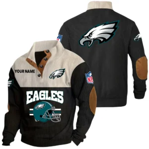 Philadelphia Eagles Knitted Ribbed Corduroy Sweatshirt Mid Stretch Stand Collar Pullover Sweater, Custom Name