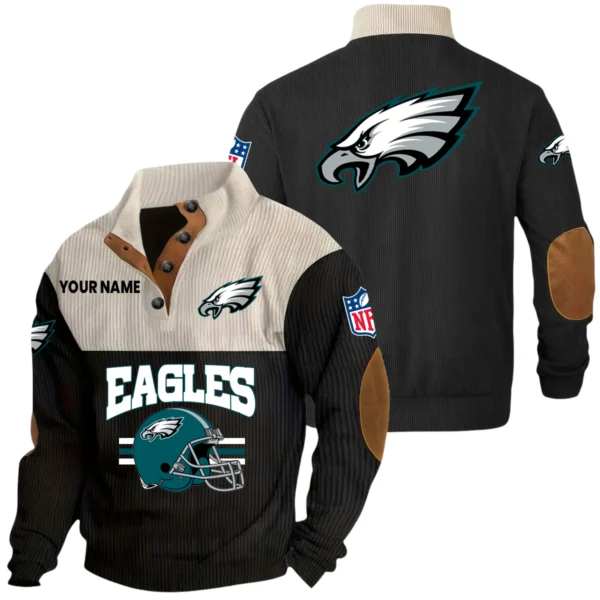 Philadelphia Eagles Knitted Ribbed Corduroy Sweatshirt Mid Stretch Stand Collar Pullover Sweater, Custom Name