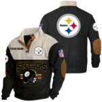 Pittsburgh Steelers Knitted Ribbed Corduroy Sweatshirt Mid Stretch Stand Collar Pullover Sweater, Custom Name