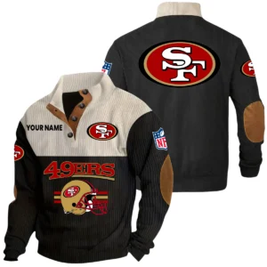 San Francisco 49ers Knitted Ribbed Corduroy Sweatshirt Mid Stretch Stand Collar Pullover Sweater, Custom Name