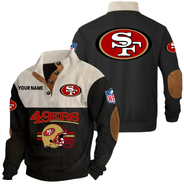 San Francisco 49ers Knitted Ribbed Corduroy Sweatshirt Mid Stretch Stand Collar Pullover Sweater, Custom Name