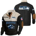 Seattle Seahawks Knitted Ribbed Corduroy Sweatshirt Mid Stretch Stand Collar Pullover Sweater, Custom Name