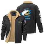 Los Angeles Chargers Fleece Lined Thick Jacket With Fur Lapel Collar Custom Name