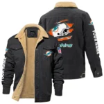 Miami Dolphins Fleece Lined Thick Jacket With Fur Lapel Collar Custom Name
