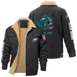 Philadelphia Eagles Fleece Lined Thick Jacket With Fur Lapel Collar Custom Name