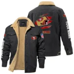 San Francisco 49ers Fleece Lined Thick Jacket With Fur Lapel Collar Custom Name