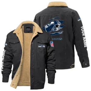 Seattle Seahawks Fleece Lined Thick Jacket With Fur Lapel Collar Custom Name