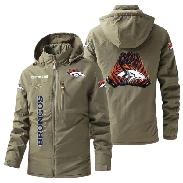 Denver Broncos Windbreaker Jacket Hooded, Warm Lining Waterproof Custom Name