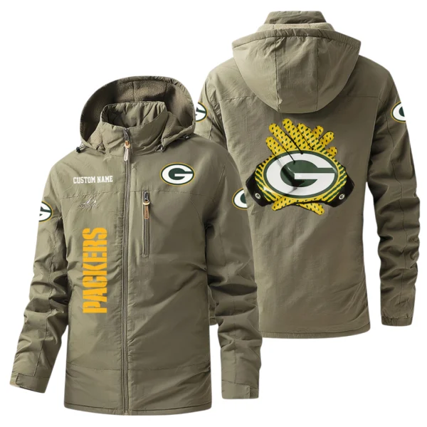 Green Bay Packers Windbreaker Jacket Hooded, Warm Lining Waterproof Custom Name