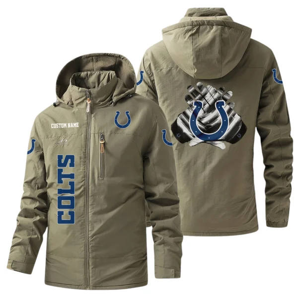 Indianapolis Colts Windbreaker Jacket Hooded, Warm Lining Waterproof Custom Name