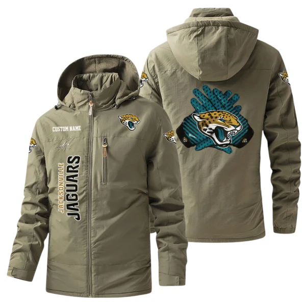 Jacksonville Jaguars Windbreaker Jacket Hooded, Warm Lining Waterproof Custom Name