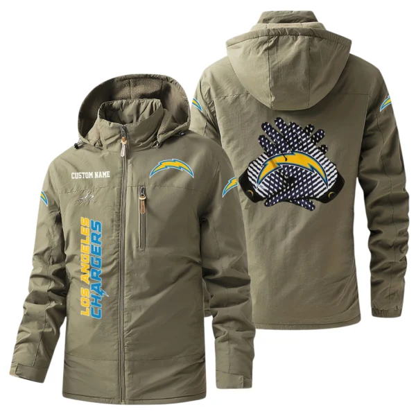 Los Angeles Chargers Windbreaker Jacket Hooded, Warm Lining Waterproof Custom Name