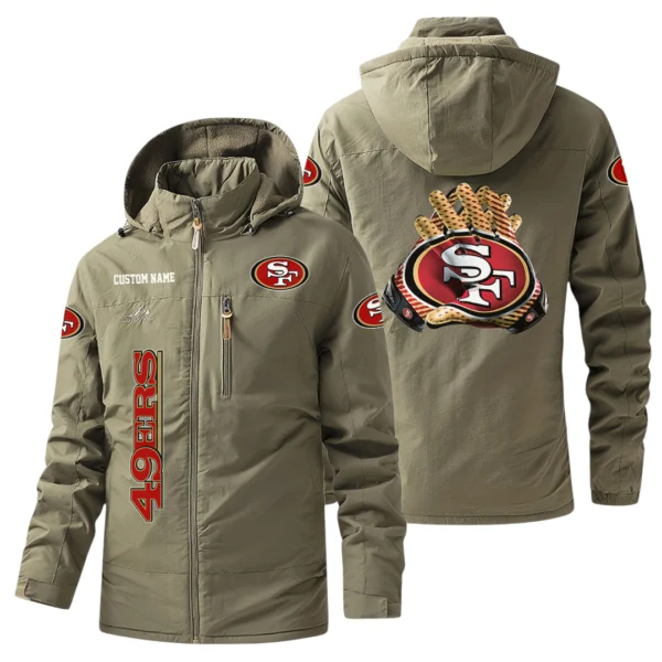 San Francisco 49ers Windbreaker Jacket Hooded, Warm Lining Waterproof Custom Name