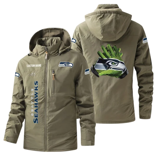 Seattle Seahawks Windbreaker Jacket Hooded, Warm Lining Waterproof Custom Name