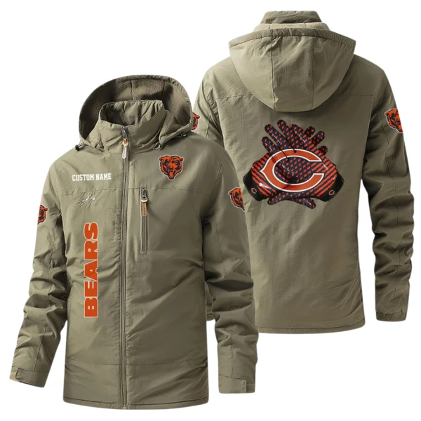 Chicago Bears Windbreaker Jacket Hooded, Warm Lining Waterproof Custom Name