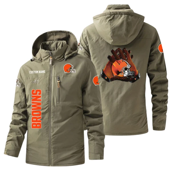Cleveland Browns Windbreaker Jacket Hooded, Warm Lining Waterproof Custom Name