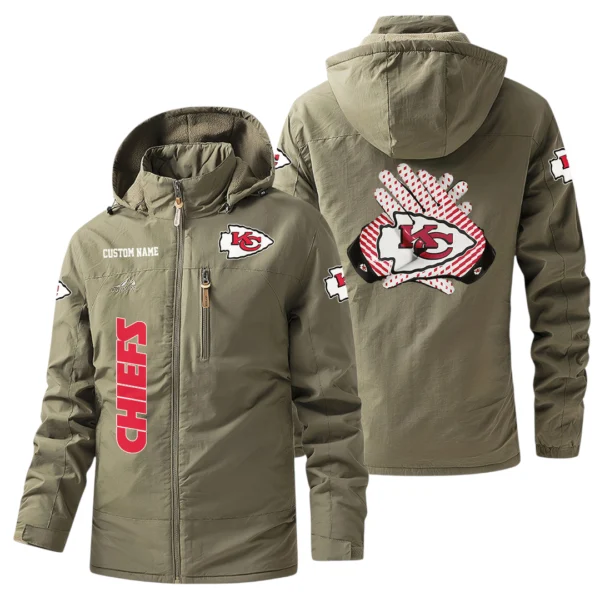 Kansas City Chiefs Windbreaker Jacket Hooded, Warm Lining Waterproof Custom Name