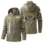 Los Angeles Rams Windbreaker Jacket Hooded, Warm Lining Waterproof Custom Name