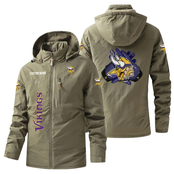 Minnesota Vikings Windbreaker Jacket Hooded, Warm Lining Waterproof Custom Name