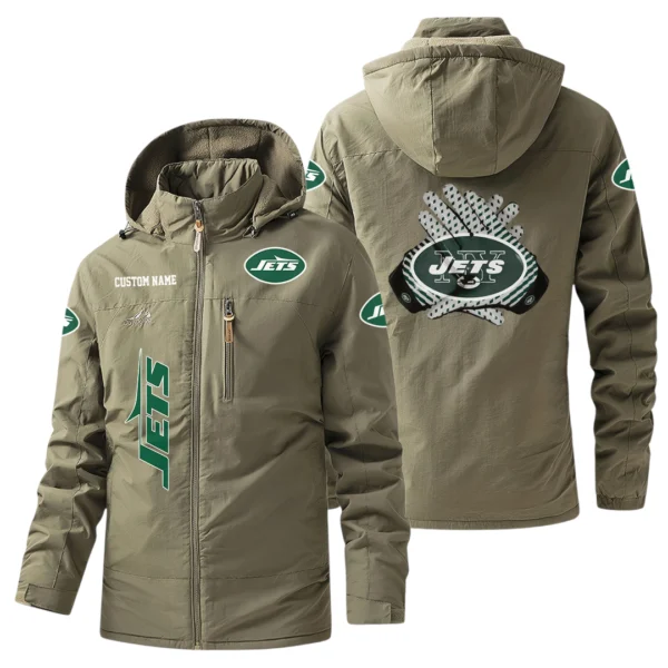 New York Jets Windbreaker Jacket Hooded, Warm Lining Waterproof Custom Name