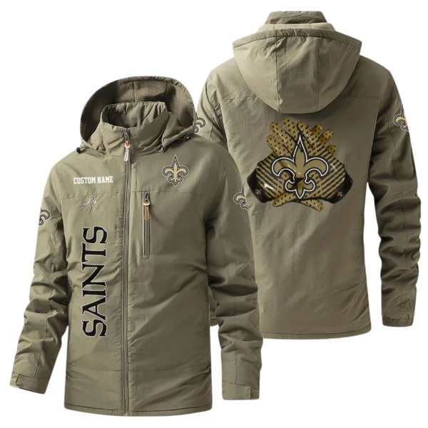 New Orleans Saints Windbreaker Jacket Hooded, Warm Lining Waterproof Custom Name
