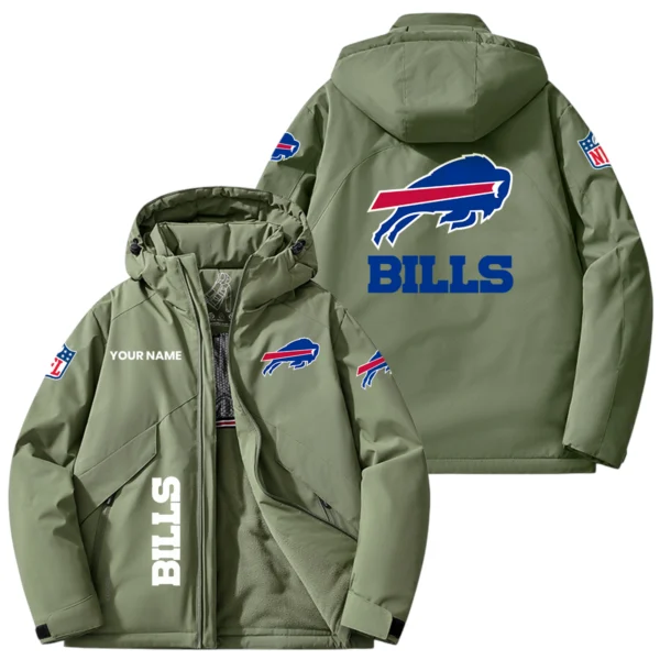 Buffalo Bills Hooded Puffer Jacket Fleece-Lined Custom Name