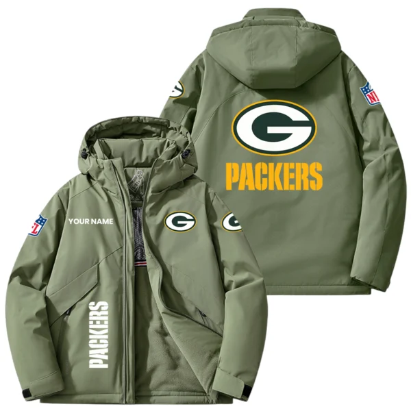 Green Bay Packers Hooded Puffer Jacket Fleece-Lined Custom Name