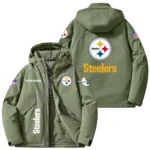 Pittsburgh Steelers Hooded Puffer Jacket Fleece-Lined Custom Name