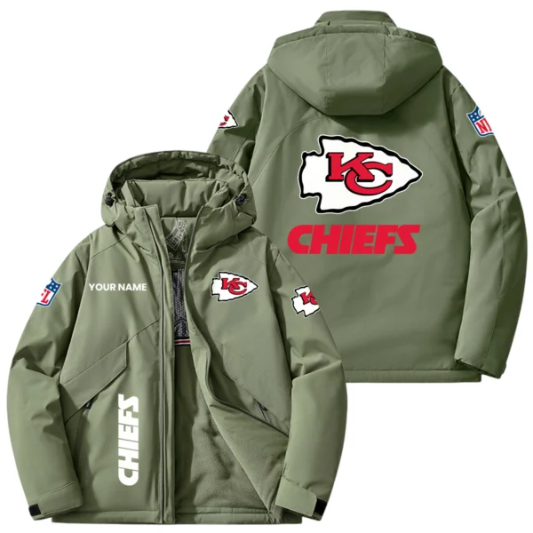 Kansas City Chiefs Hooded Puffer Jacket Fleece-Lined Custom Name