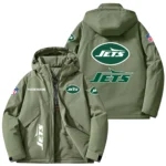 New York Jets Hooded Puffer Jacket Fleece-Lined Custom Name