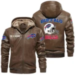 Buffalo Bills PU Leather Hooded Jacket Soft Velvet Lined Jacket Custom Name