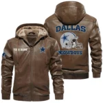 Dallas Cowboys PU Leather Hooded Jacket Soft Velvet Lined Jacket Custom Name