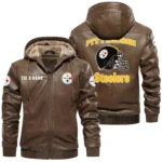 Pittsburgh Steelers PU Leather Hooded Jacket Soft Velvet Lined Jacket Custom Name