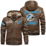 Detroit Lions PU Leather Hooded Jacket Soft Velvet Lined Jacket Custom Name