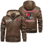 Tampa Bay Buccaneers PU Leather Hooded Jacket Soft Velvet Lined Jacket Custom Name