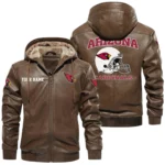 Arizona Cardinals PU Leather Hooded Jacket Soft Velvet Lined Jacket Custom Name