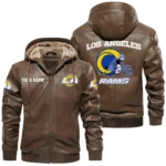 Los Angeles Rams PU Leather Hooded Jacket Soft Velvet Lined Jacket Custom Name