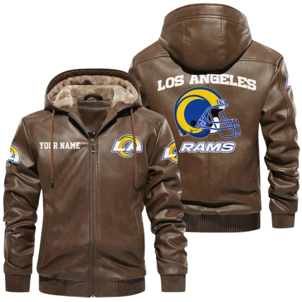 Los Angeles Rams PU Leather Hooded Jacket Soft Velvet Lined Jacket Custom Name