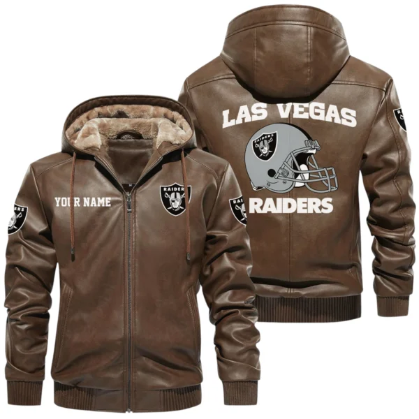 Las Vegas Raiders PU Leather Hooded Jacket Soft Velvet Lined Jacket Custom Name