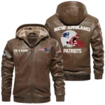 New England Patriots PU Leather Hooded Jacket Soft Velvet Lined Jacket Custom Name