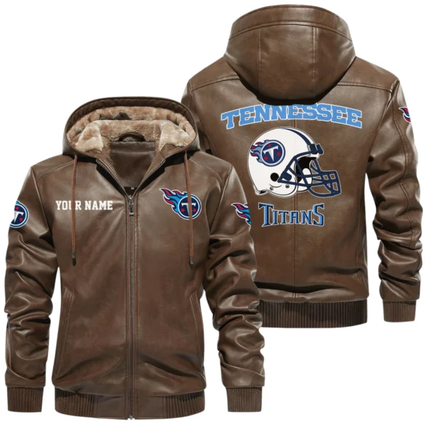 Tennessee Titans PU Leather Hooded Jacket Soft Velvet Lined Jacket Custom Name